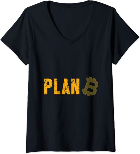 Discover T-shirt para Mulher Plan B Bitcoin Criptomoeda Decote em V
