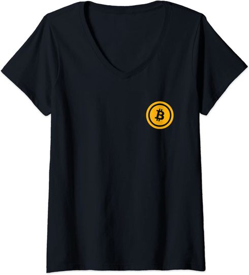 Discover T-shirt para Mulher com Logo de Bitcoin Decote em V