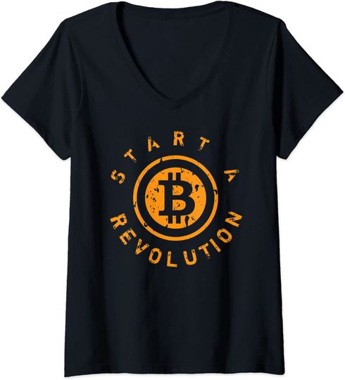 Discover T-shirt para Mulher Start Bitcoin Revolution Decote em V