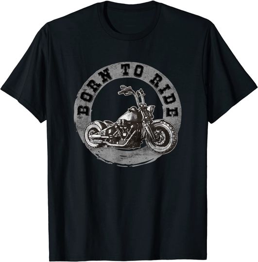 Discover T-shirt Unissexo Manga Curta Vintage Motociclista Born To Ride