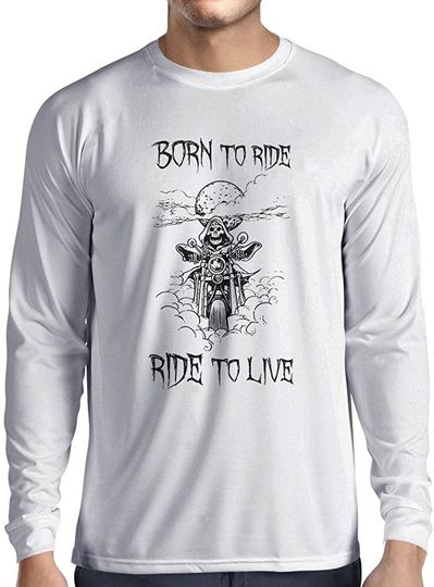 Discover Camisola de Homem Mangas Compridas Motociclista Born To Ride Ride To Live