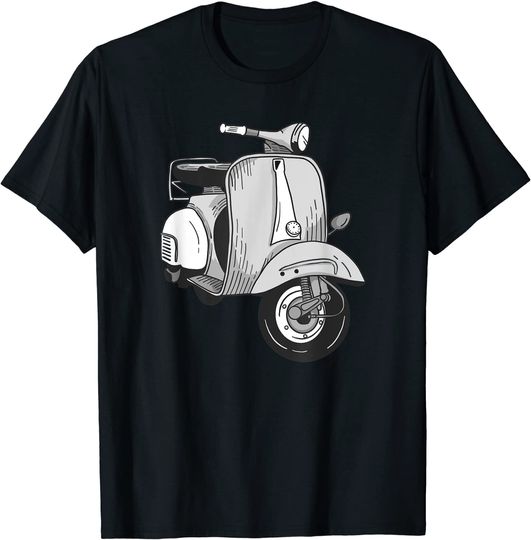 Discover T-shirt Unissexo Manga Curta Scooter Em Branco E Preto