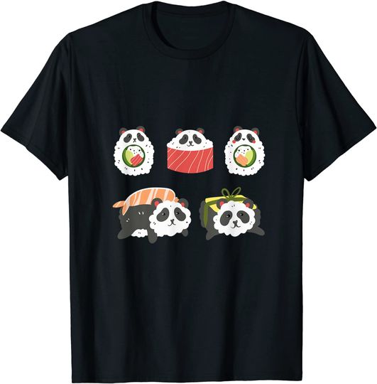 Discover T-shirt para Homem e Mulher Engraçado Urso Panda Sushi
