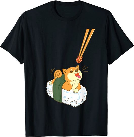 Discover T-shirt para Homem e Mulher Engraçado Inu Kawaii Shiba Japonês Sushi