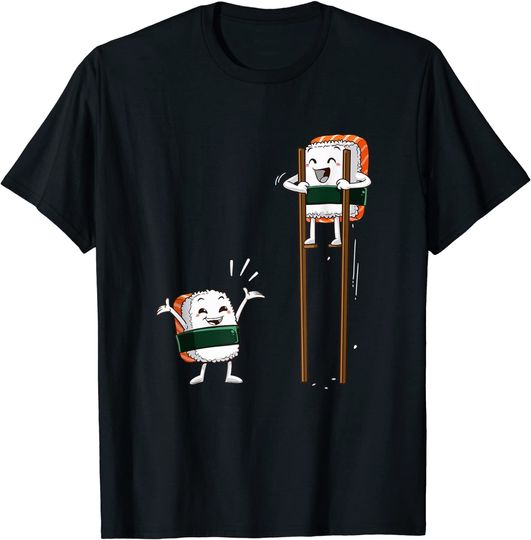 Discover T-shirt para Homem e Mulher Divertido Sushi Chop Stick
