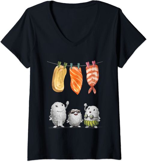 Discover T-shirt para Mulher Sushi Lava e Pendura Roupas Decote em V