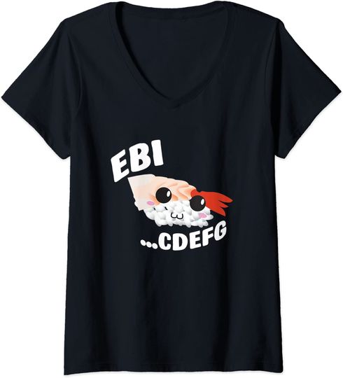 Discover T-shirt para Mulher Ebi CDEFG Kawaii Sushi Decote em V