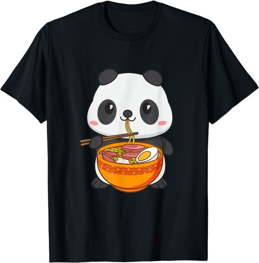Discover T-shirt para Homem e Mulher Anime com Panda e Ramen Japonês