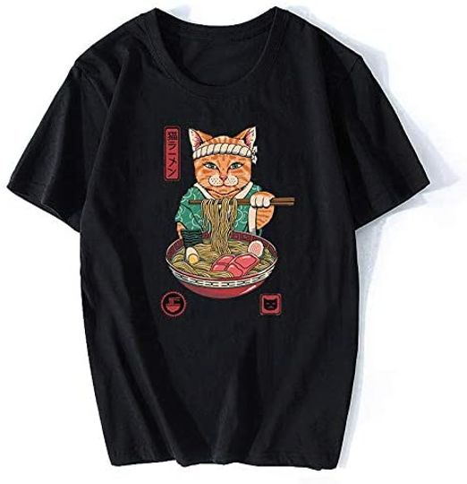 Discover T-shirt para Homem Anime Ramen Gato Vintage