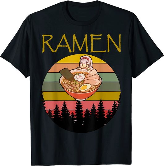Discover T-shirt para Homem e Mulher Vintage Ramen Anime