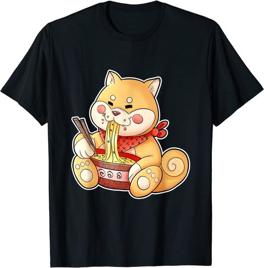 Discover T-shirt para Homem e Mulher Shiba Inu Cão Anime Macarrão Ramen
