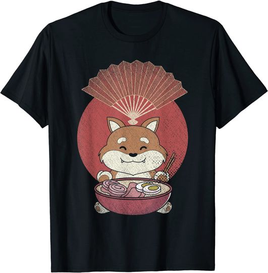Discover T-shirt para Homem e Mulher Cão Japonês Kawaii e Ramen