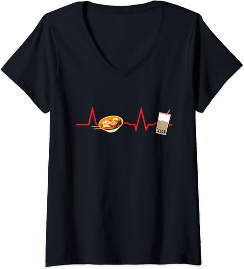 Discover T-shirt para Mulher Batimento de Coração com Ramen Decote em V