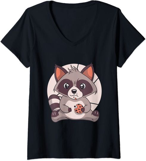 Discover T-shirt para Mulher Gato Kawaii Come um Biscoito de Chocolate Decote em V
