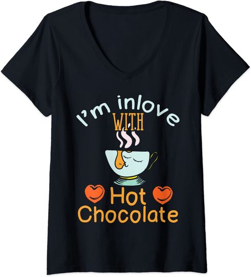 Discover T-shirt para Mulher I’m in Love with Hot Chocolate Decote em V