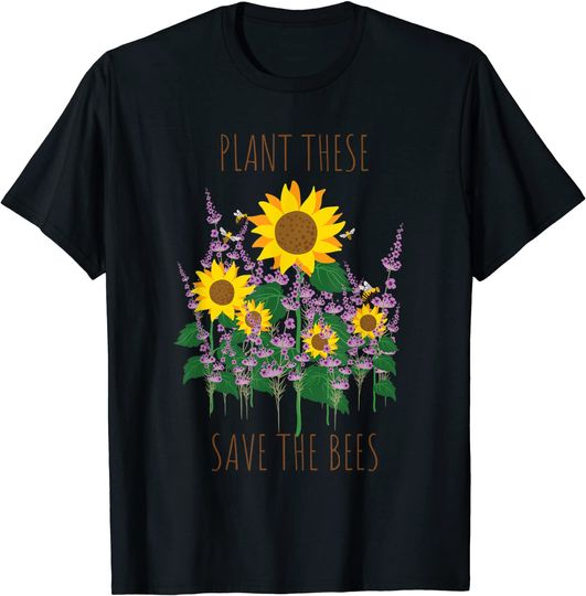 Discover T-Shirt Unissexo Manga Curta Jardim de Girassóis Plant These Save The Bees