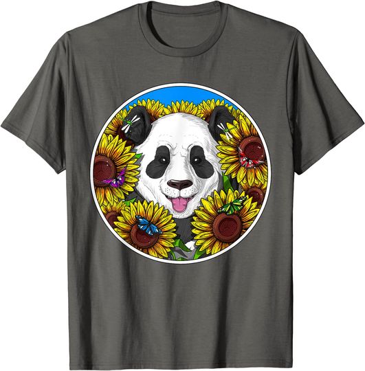 Discover T-shirt Unissexo Manga Curta Urso Panda E Girassóis