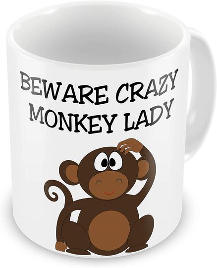 Discover Caneca de Cerâmica Clássica Beware Crazy Monkey Lady
