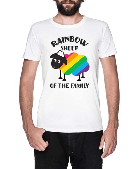 Discover T-shirt para Homem Rainbow Sheep of The Family Orgulho de LGBT