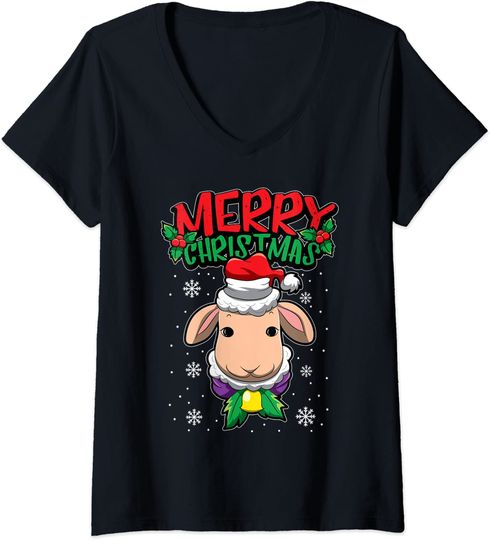 Discover T-shirt para Mulher Ovelha de Natal Animal de Natal Decote em V
