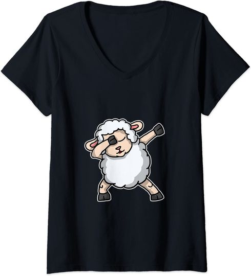 Discover T-shirt para Mulher Divertido com Ovelha Decote em V