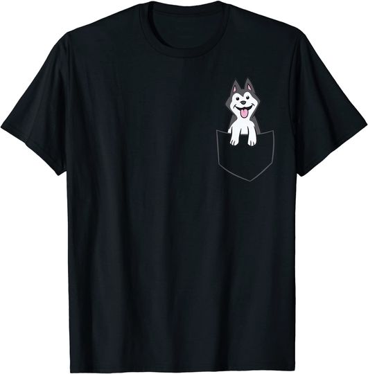 Discover T-shirt para Homem e Mulher Husky Siberiano no Bolsinho