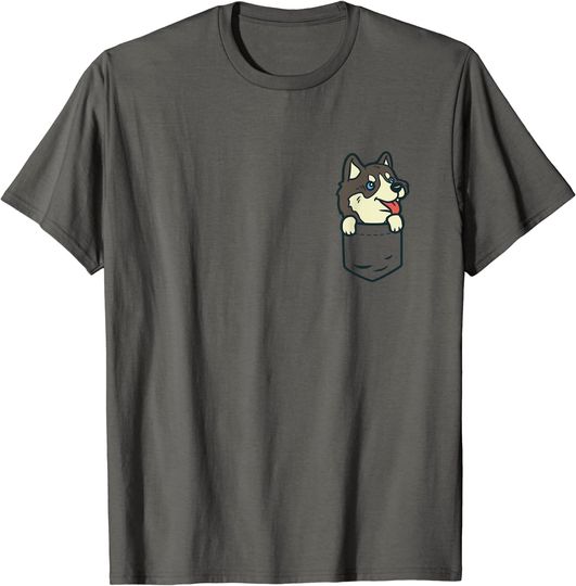 Discover T-shirt para Homem e Mulher Cão Husky no Bolso