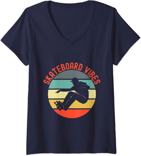 T-shirt de Mulher com Decote Em V Skateboard Vibes