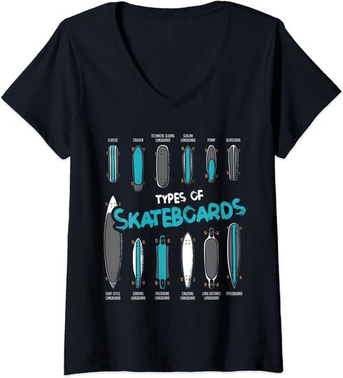 Discover T-shirt de Mulher com Decote Em V Types Of Skatebcards