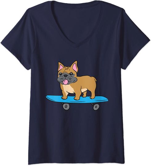 T-shirt de Mulher com Decote Em V Cão Esqueite