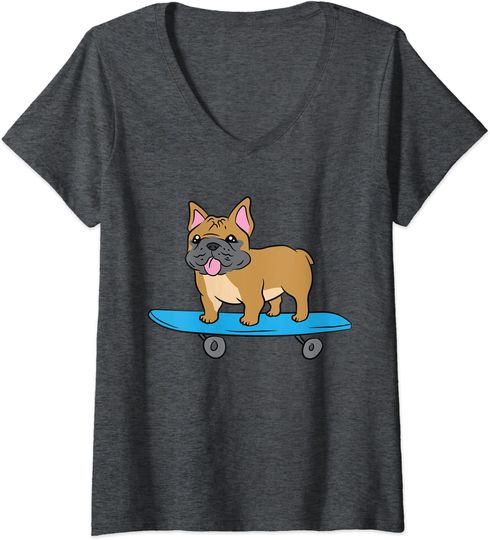 Discover T-shirt de Mulher com Decote Em V Cão Esqueite