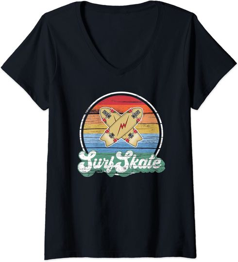 T-shirt de Mulher com Decote Em V Vintage Surfskate