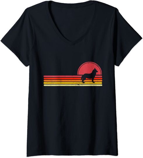 Discover T-shirt para Mulher Vintage Com Cão Husky Decote em V