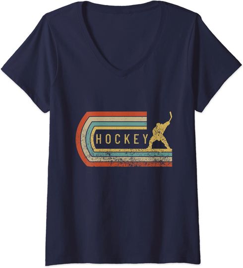 Discover T-shirt de Mulher com Decote Em V Vintage Hockey