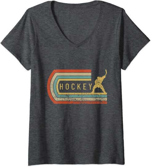 Discover T-shirt de Mulher com Decote Em V Vintage Hockey