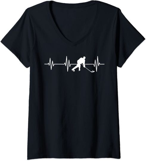 Discover T-shirt de Mulher com Decote Em V Adoro Hóquei