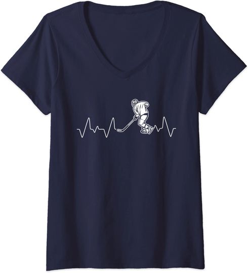T-shirt de Mulher com Decote Em V Presente Perfeito para Amantes de Hóquei