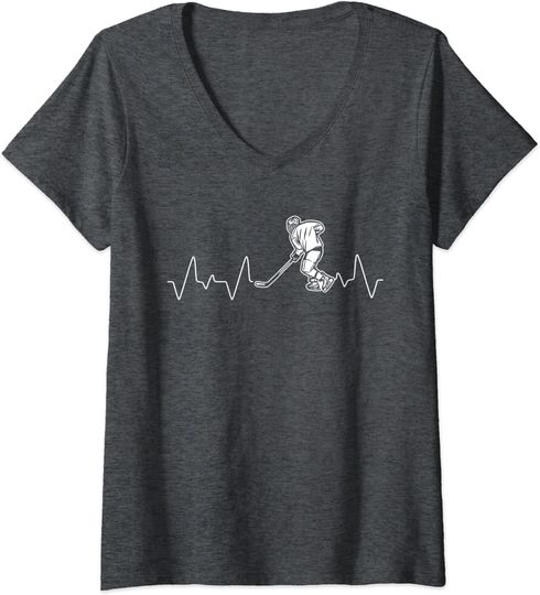Discover T-shirt de Mulher com Decote Em V Presente Perfeito para Amantes de Hóquei