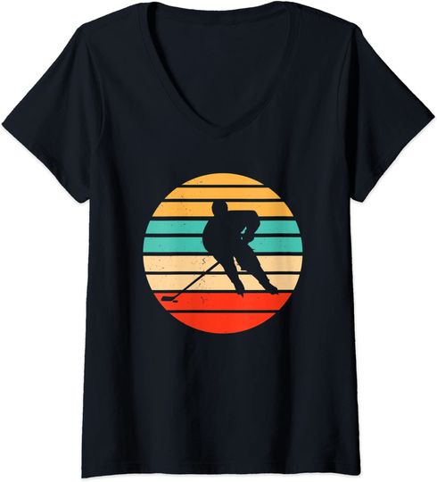 Discover T-shirt de Mulher com Decote Em V Jogador de Hóquei