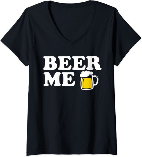 Discover T-shirt para Mulher Divertido Beer Me Decote em V