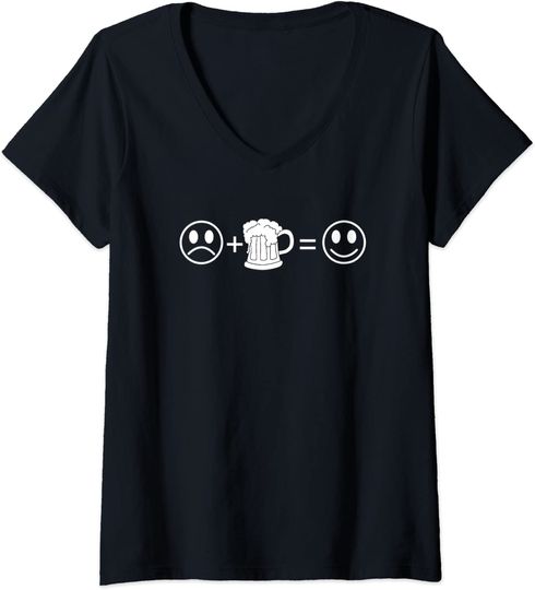 Discover T-shirt para Mulher Felicidade com Cervejas Decote em V