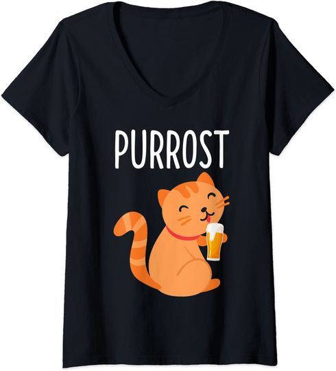 Discover T-shirt para Mulher Oktoberfest Gato Purrost Decote em V