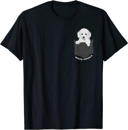 Discover T-shirt para Homem e Mulher Divertido com Cão Poodle no Bolsinho