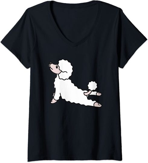 Discover T-shirt para Mulher Divertido Yoga Poodle Decote em V