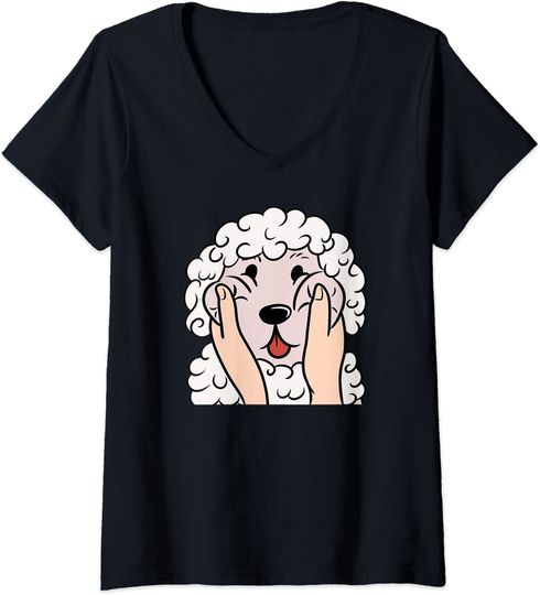 Discover T-shirt para Mulher Poodle Chubby Cheeks Decote em V