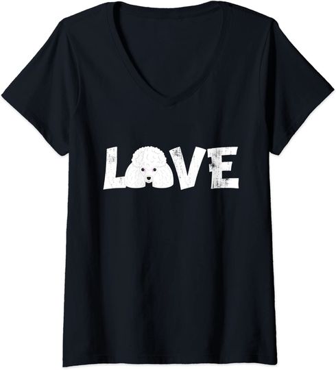 Discover T-shirt para Mulher Amor de Poodle Decote em V