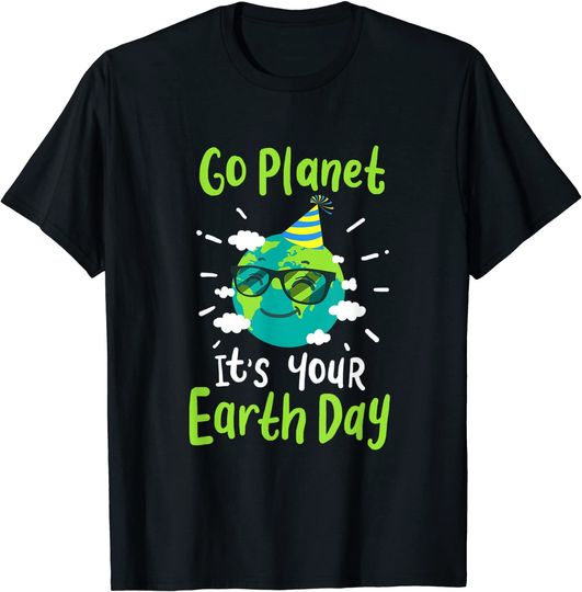 Discover T-Shirt Unissexo Manga Curta Terra com Óculos Go Planet It’s Your Earth Day