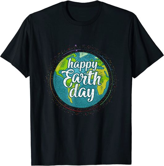 Discover T-Shirt Unissexo Manga Curta Terra E Estrelas Happy Earth Day