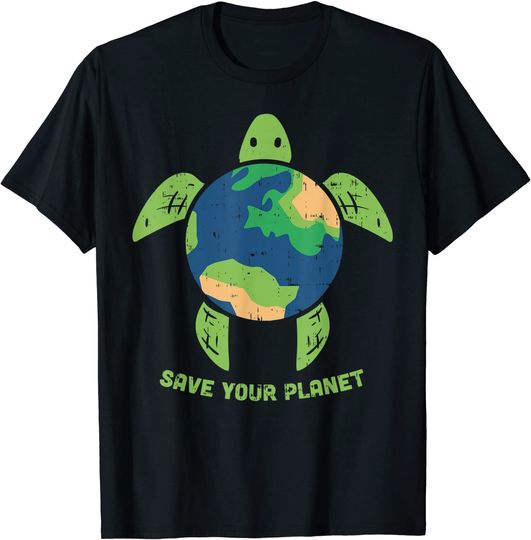 Discover T-Shirt Unissexo Manga Curta Tartaruga Terrestre Save Your Planet