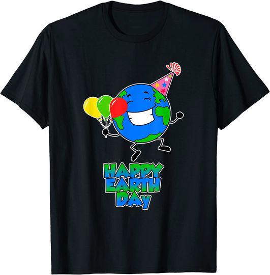 Discover T-Shirt Unissexo Manga Curta Terra Segurando Um Monte de Balões Happy Earth Day
